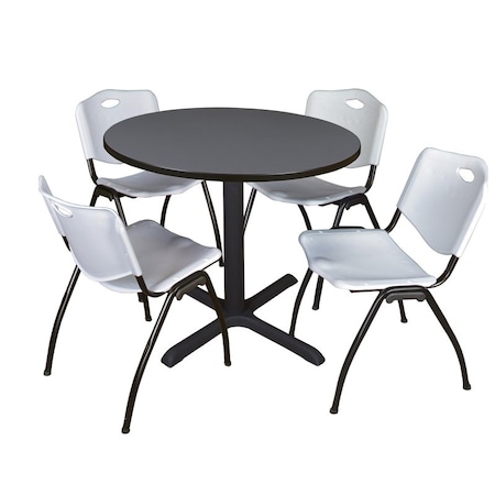 Cain Cain Round Table & Chair Set, Wood, Metal, Plastic Top, Grey TB36RNDGY47GY